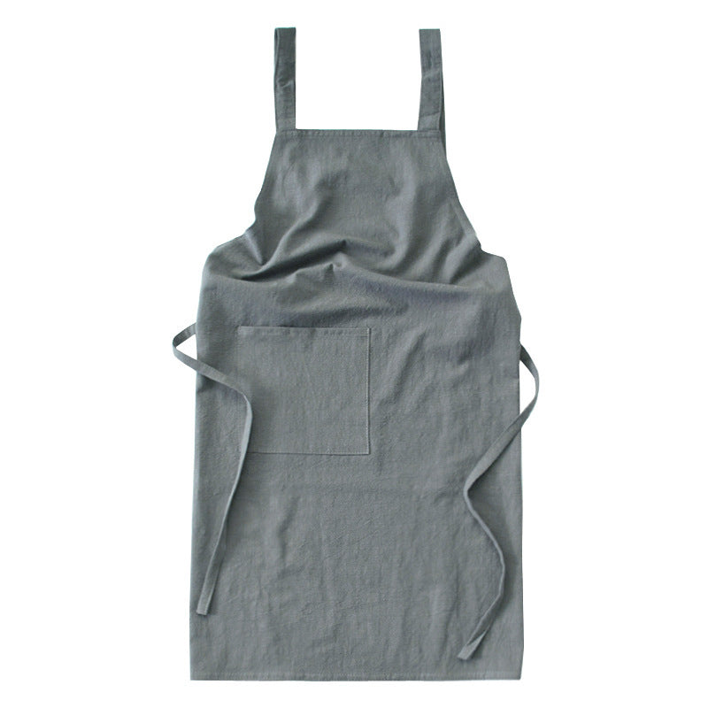 Grey Cotton Linen H-Back Apron - Solid Color Kitchen Cooking Apron with Pocket