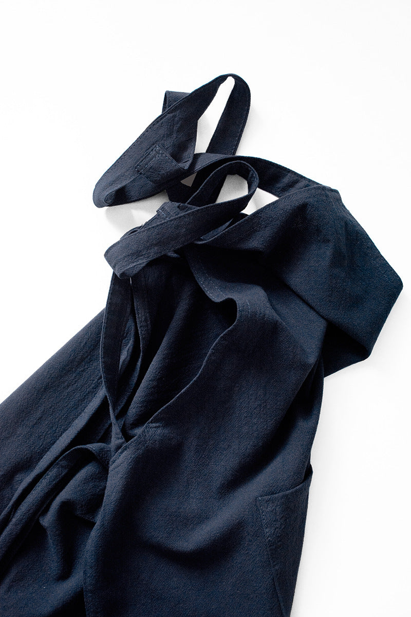 Grey Cotton Linen H-Back Apron - Solid Color Kitchen Cooking Apron with Pocket