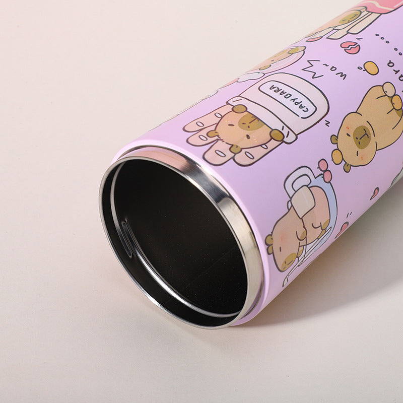 304 Stainless Steel Insulated Tumbler,Cartoon Design Portable Straw Cup for Home and Office(Light white)