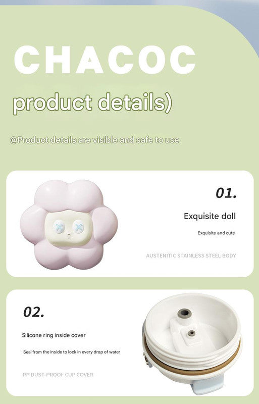 304 Stainless Steel Insulated Tumbler,Large Capacity with Handle and Cute Cloud Accessory(Purple)