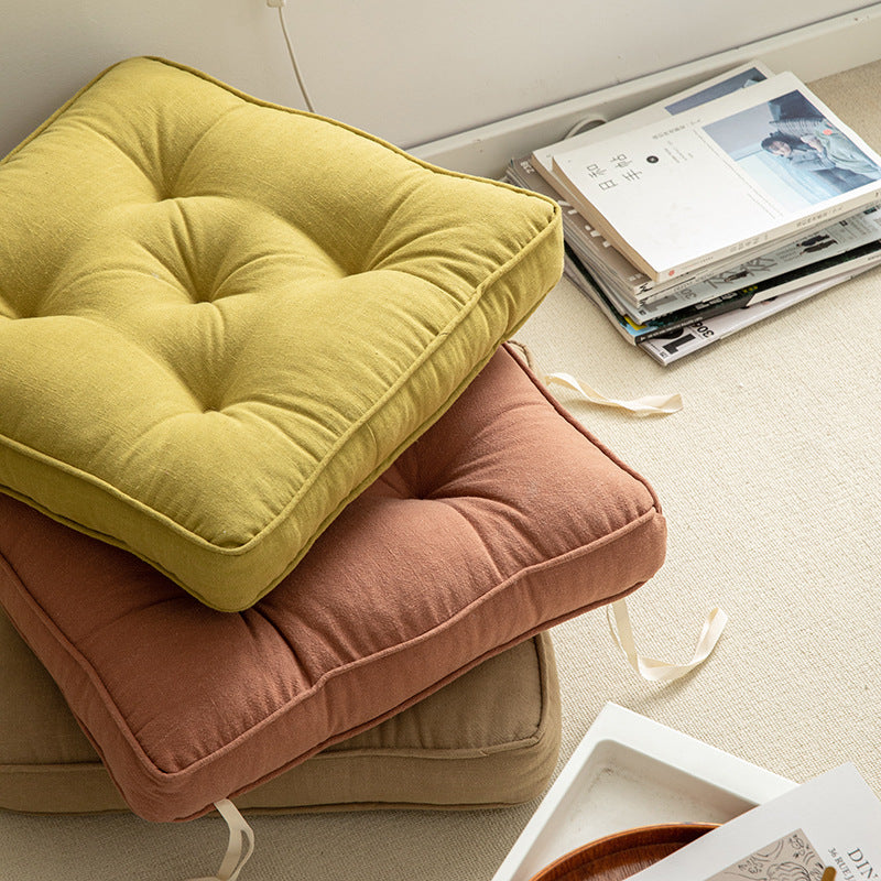 Soft And Thick Seat Cushion - Cotton Linen Blend Chair Pad with Ties for Chairs