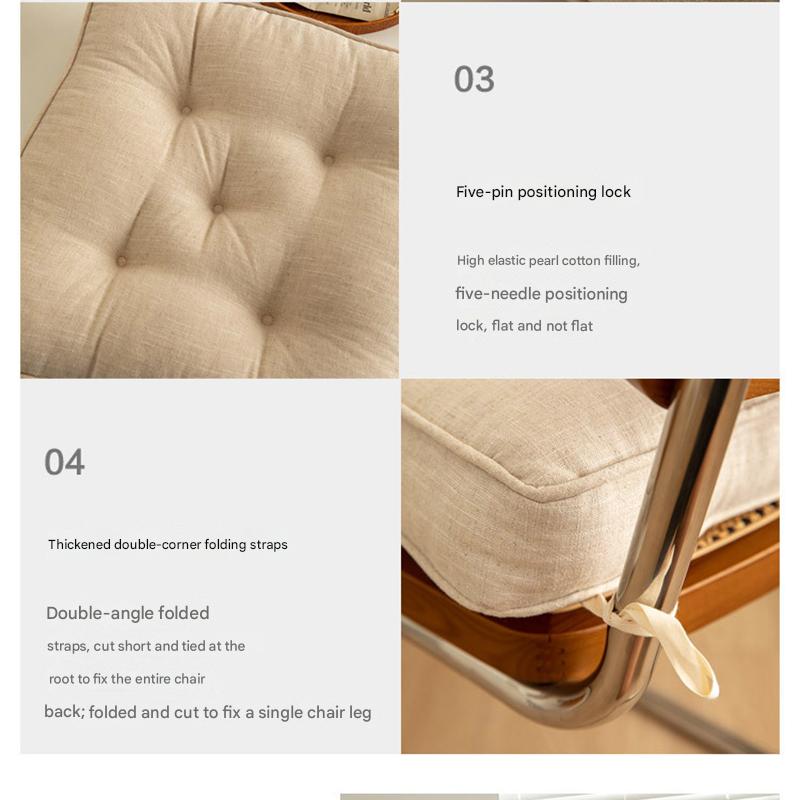 Soft And Thick Seat Cushion - Cotton Linen Blend Chair Pad with Ties for Chairs