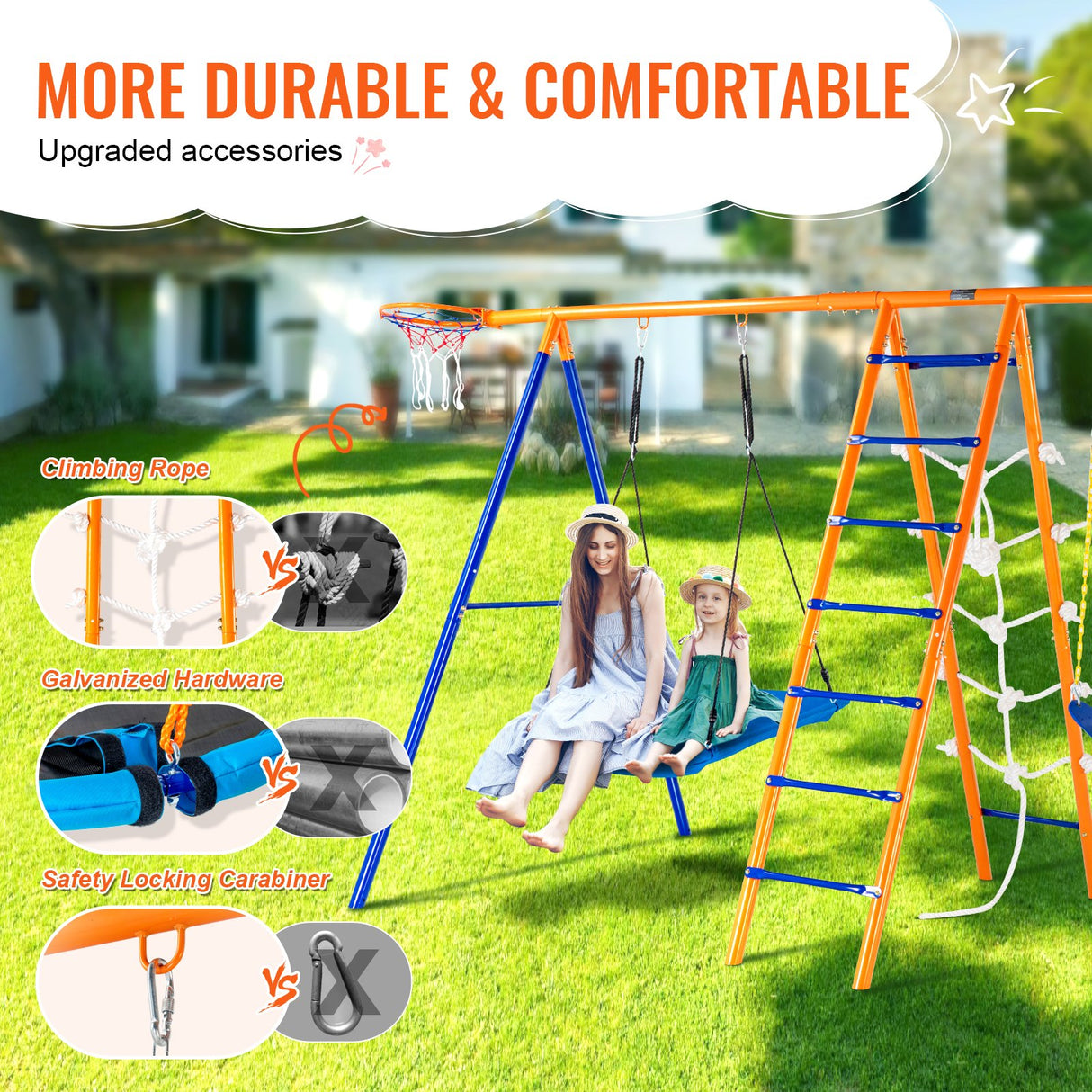 VEVOR 6-in-1 Metal Swing Set for Children