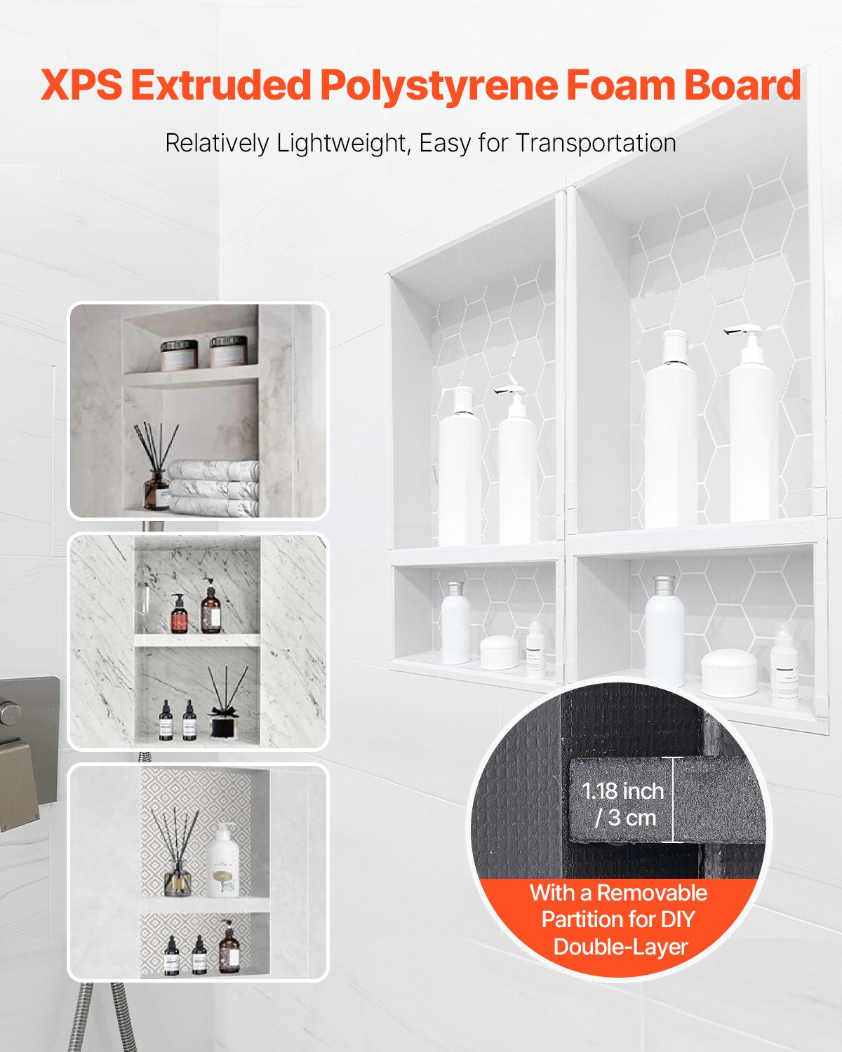 VEVOR Shower Niche 40.6 x 81.3 + 40.6 x 81.3 cm Recessed Wall Shelf Bathroom