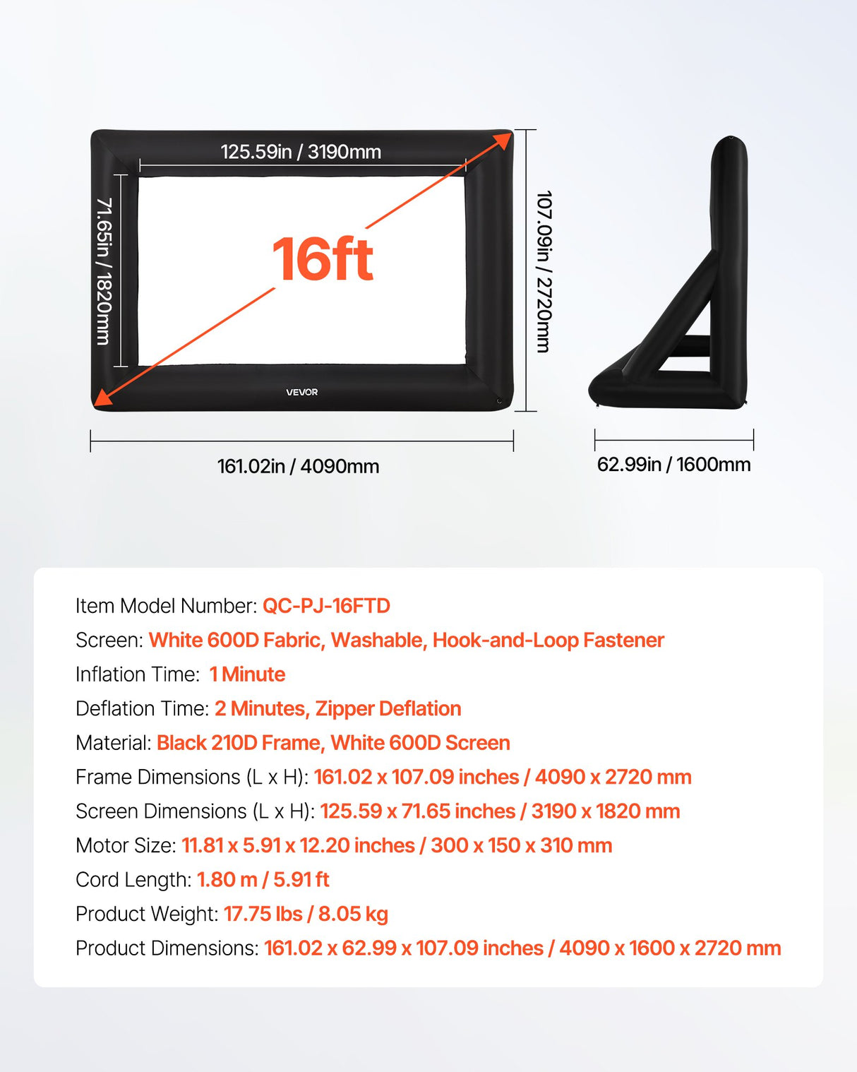 VEVOR 16 ft Inflatable Movie Screen - Portable & Easy Setup