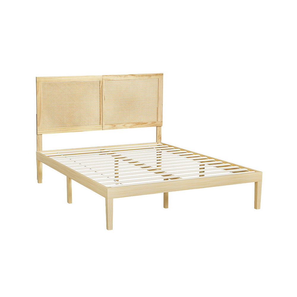 Artiss Bruno Queen Bed Frame with Rattan Headboard