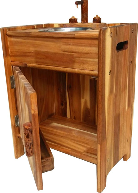 Natural Wooden Sink with Stainless Steel Vanity