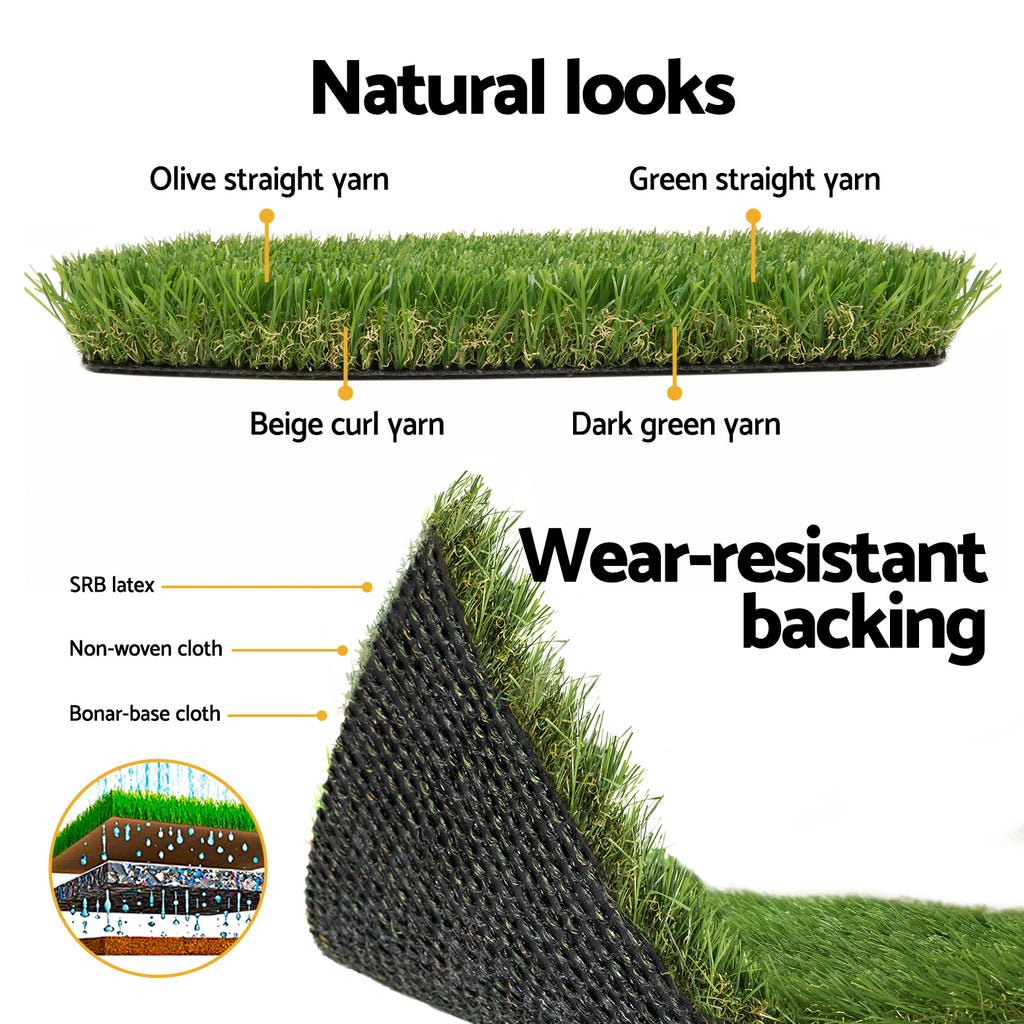Prime Turf Artificial Grass 30mm 2mx5m Synthetic Fake Lawn Turf Plastic Plant 4-coloured