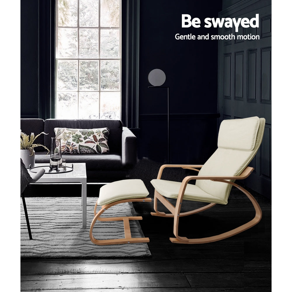 Artiss Beige Bentwood Rocking Armchair Footstool