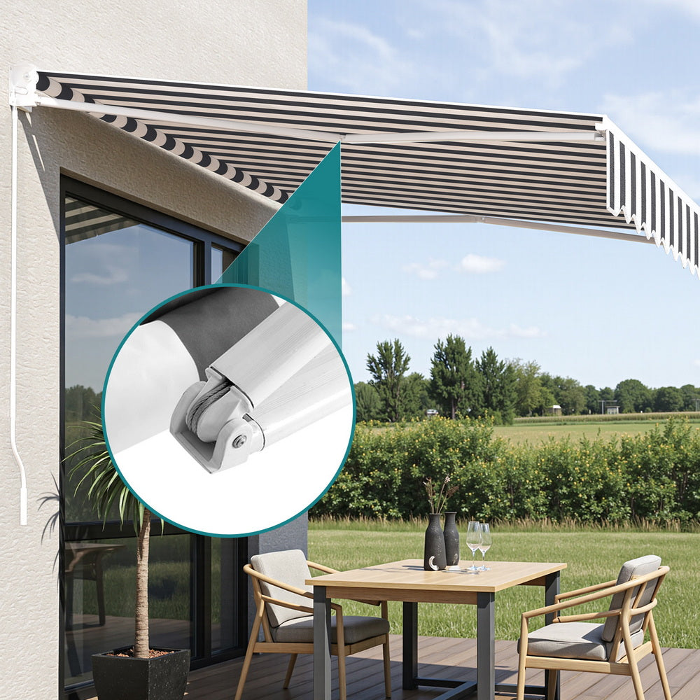 Instahut Retractable Folding Arm Awning Manual Sunshade 2.5Mx2M Grey White
