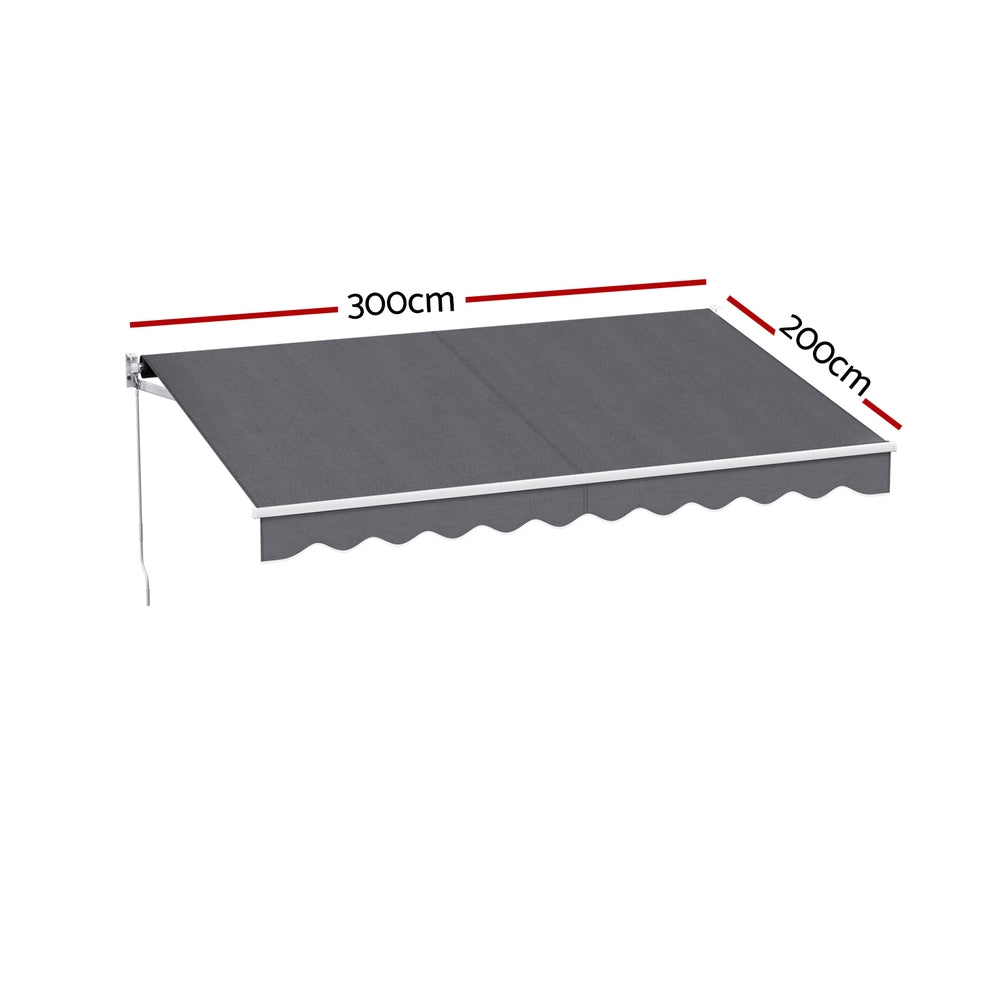 Instahut Retractable Folding Arm Awning Manual Sunshade 3M X 2M Grey