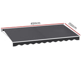 Instahut Retractable Folding Arm Awning Manual Sunshade 4.5Mx2.5M Grey