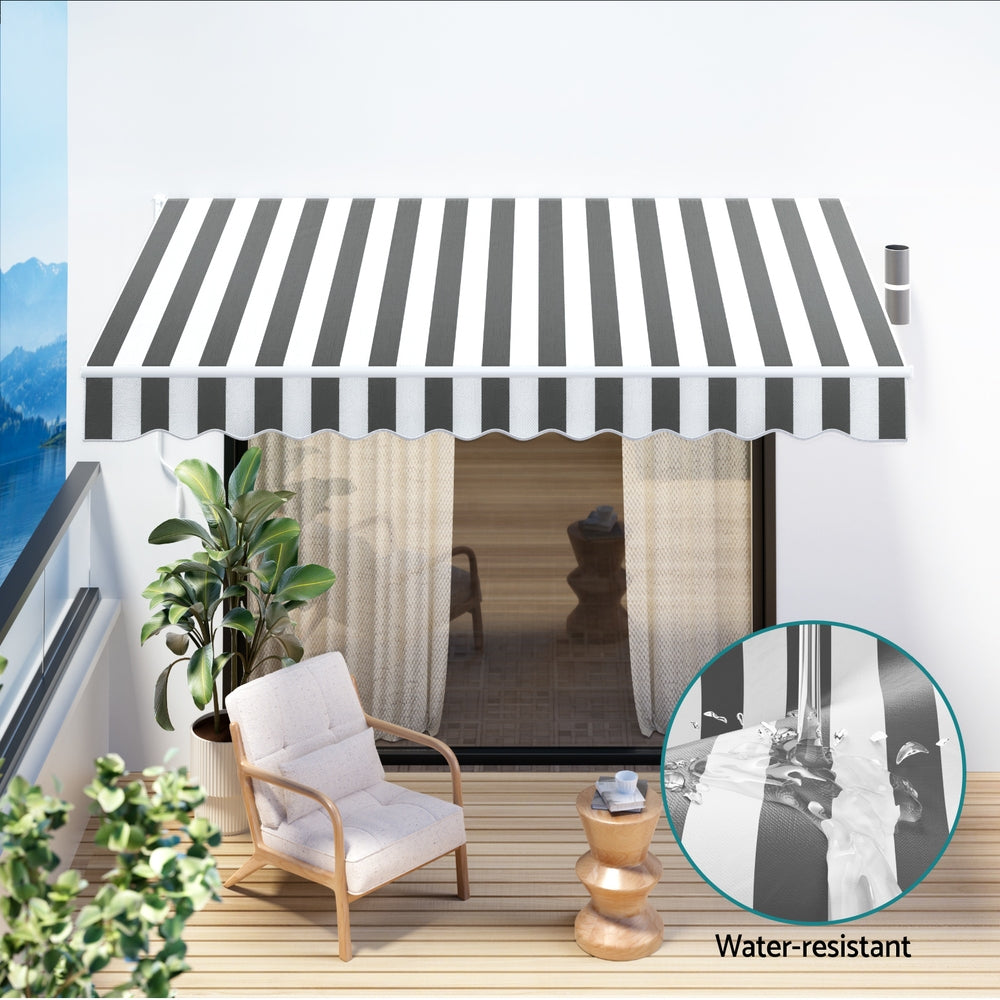 Instahut Retractable Folding Arm Awning Motorised Sunshade 3Mx2.5M Grey White
