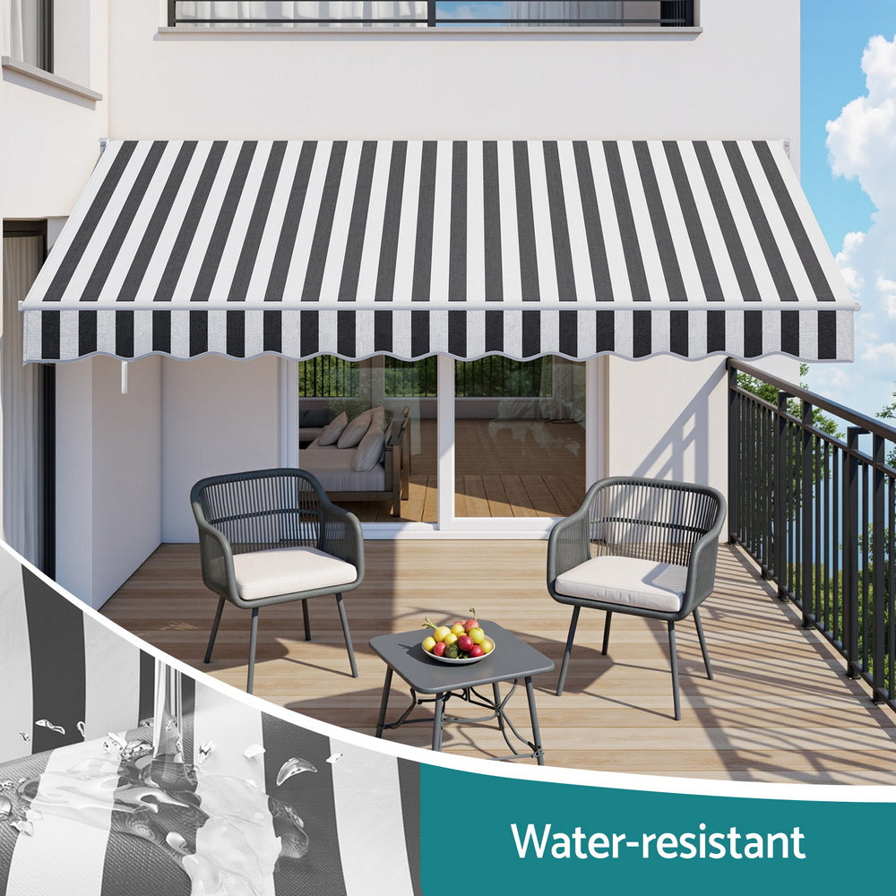 Instahut Retractable Folding Arm Awning Motorised Sunshade 5Mx3M Grey White