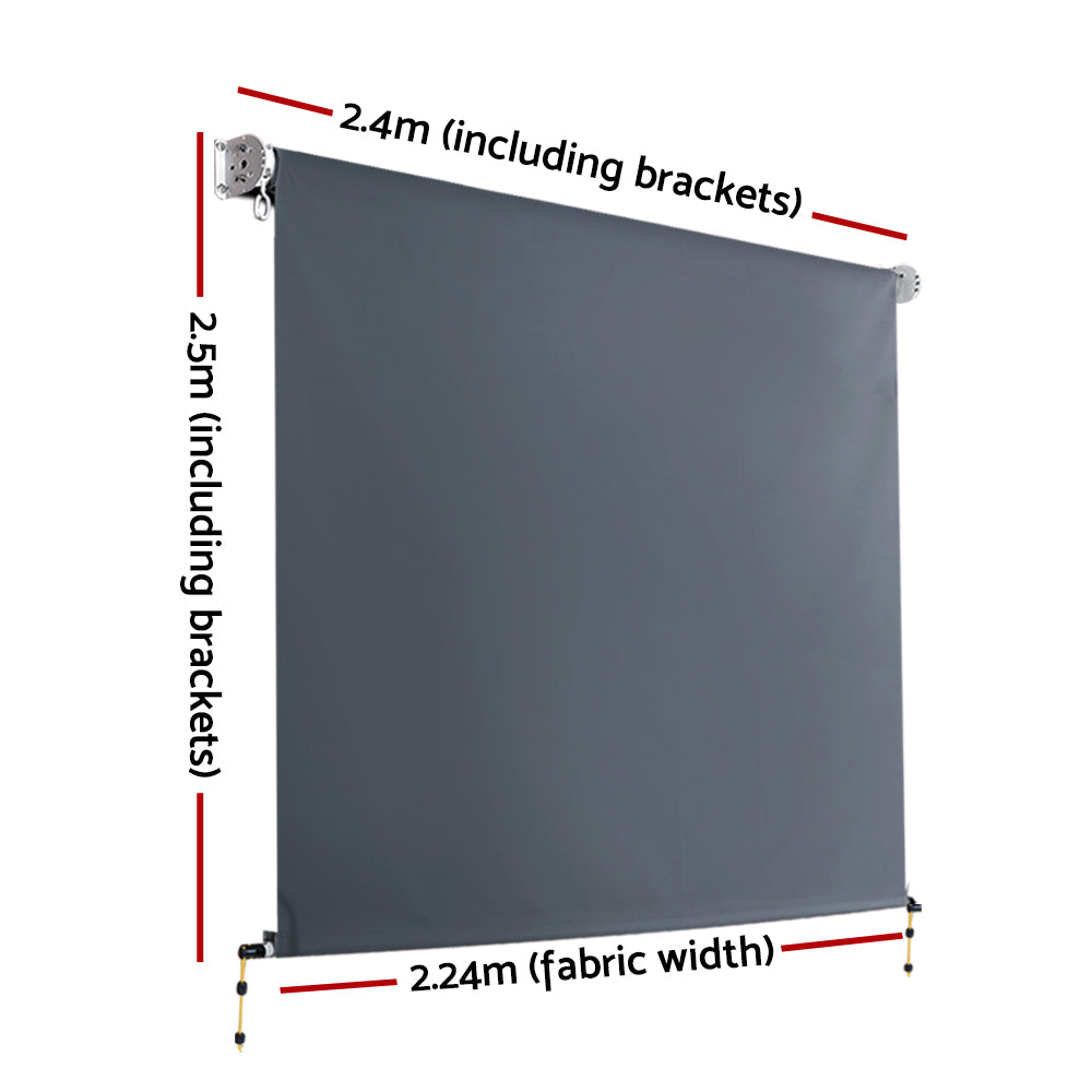 Instahut 2.4X2.5M Outdoor Blinds Awning Roll Down Canopy Retractable Outdoor Blinds Window Shade Grey