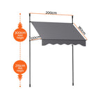 Instahut Window Fixed Pivot Arm Awning Outdoor Door Canopy 2X1.8M Grey