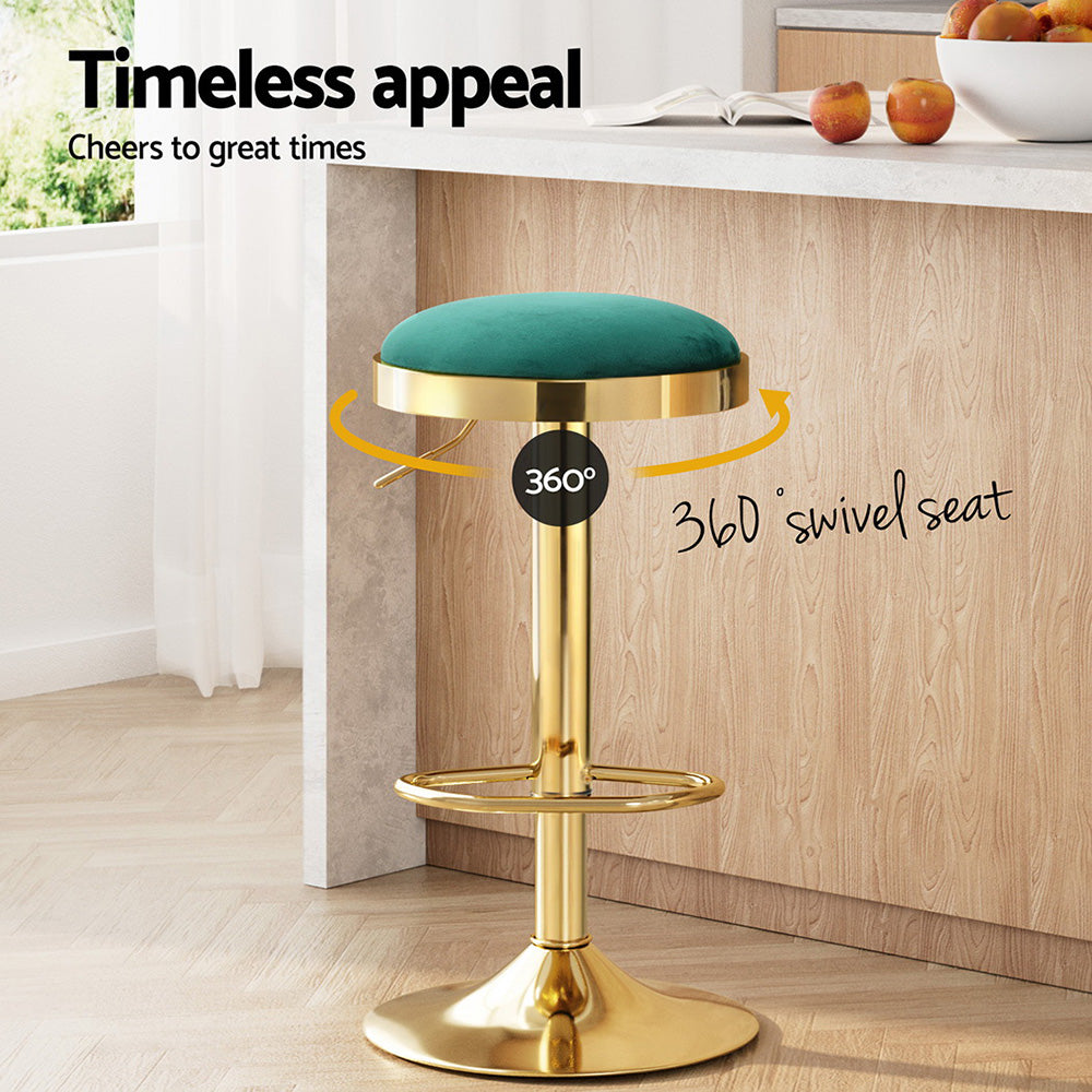 Artiss Green Velvet Bar Stools with Gold Frame