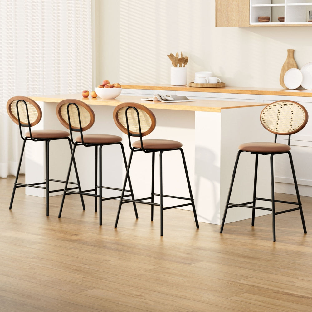 Artiss Brown PU Leather Bar Stools Set
