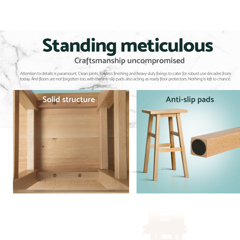 Artiss Natural Beech Wood Bar Stools - Set of 2