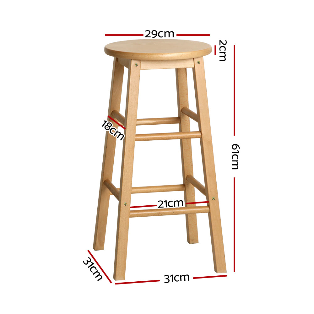 Artiss Wooden Round Bar Stools - Set of 2