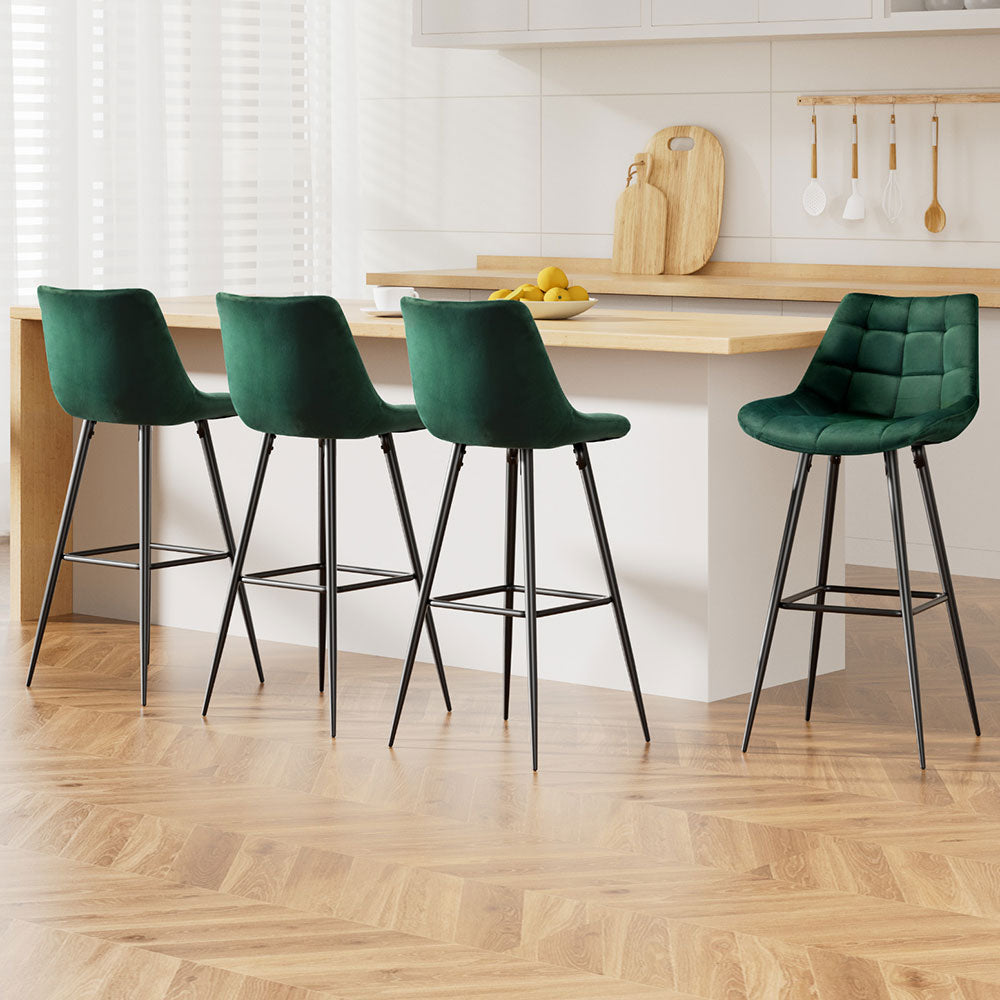Artiss Green Velvet Bar Stools (Set of 4)
