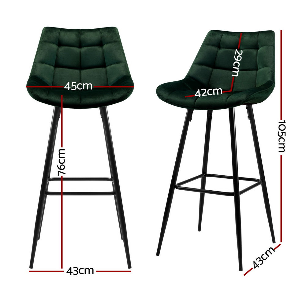 Artiss Green Velvet Bar Stools (Set of 4)