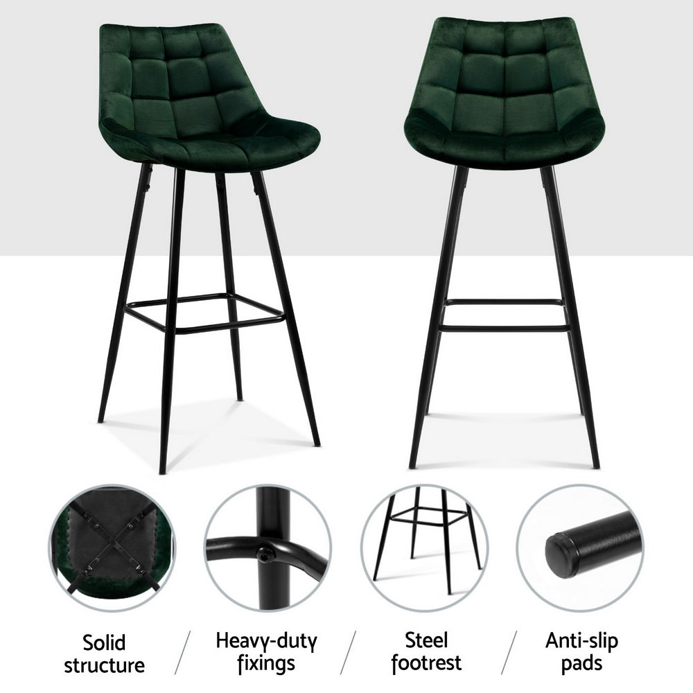 Artiss Green Velvet Bar Stools (Set of 4)