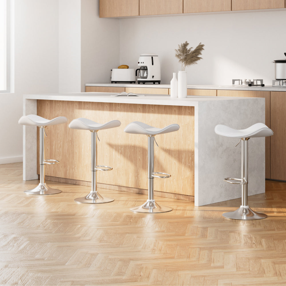 Artiss White Leather Gas Lift Bar Stools