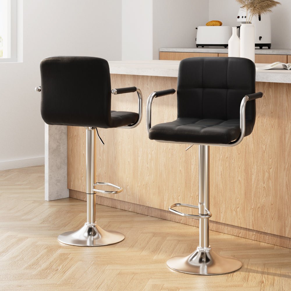 Artiss Adjustable Leather Bar Stools with Armrests