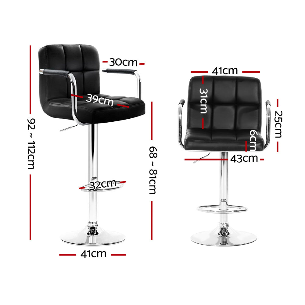 Artiss Adjustable Leather Bar Stools with Armrests