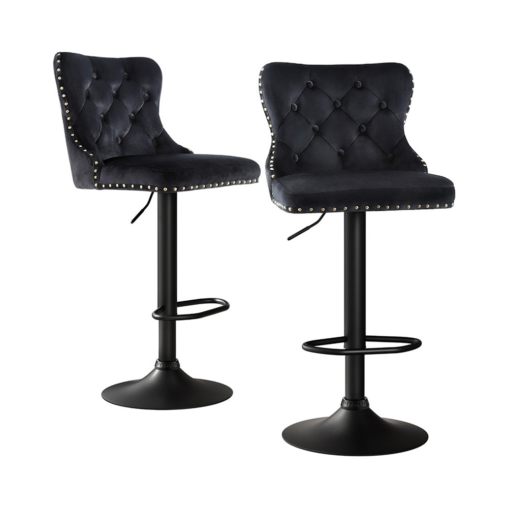 Artiss Adjustable Velvet Bar Stools - Set of 2