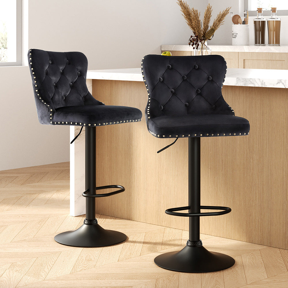 Artiss Adjustable Velvet Bar Stools - Set of 2