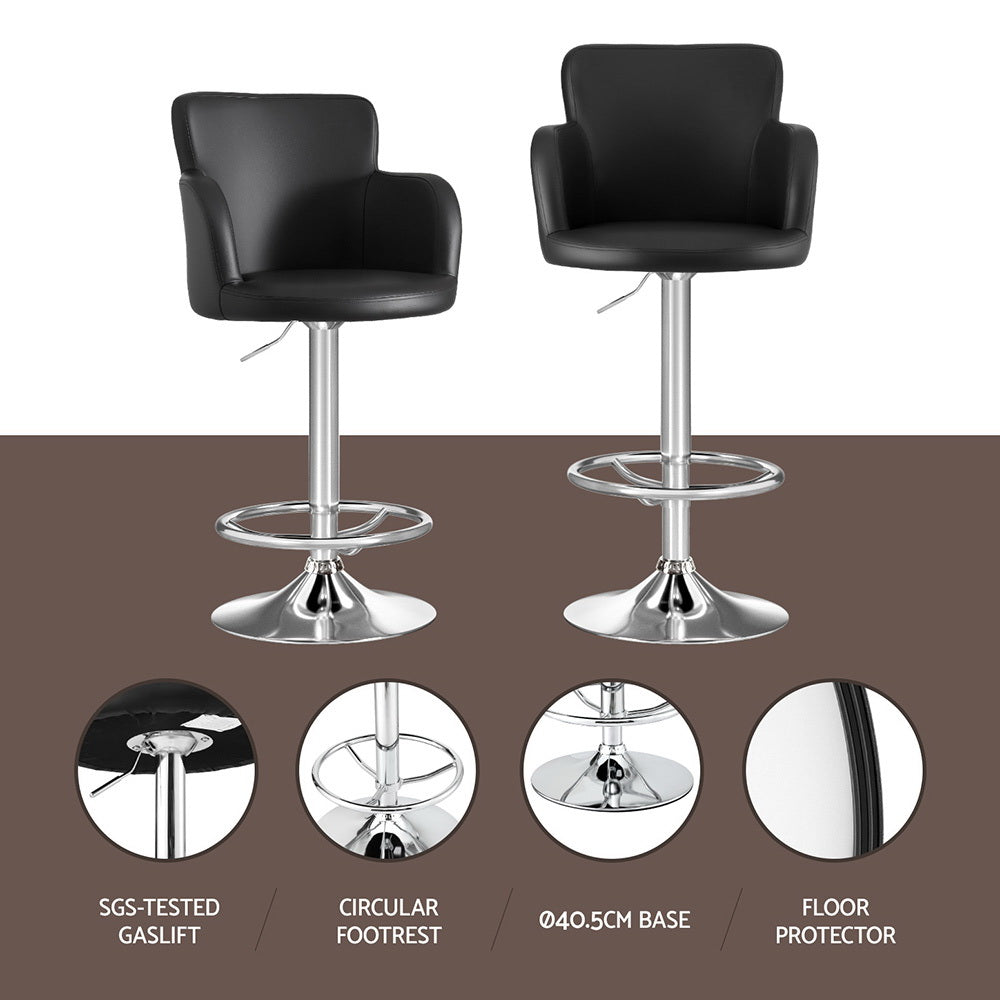 Artiss Black Leather Adjustable Bar Stools