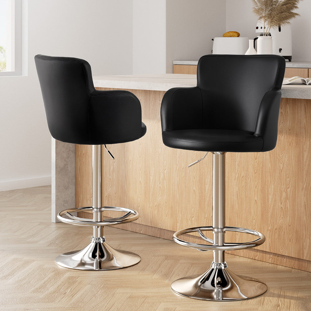 Artiss Black Leather Adjustable Bar Stools
