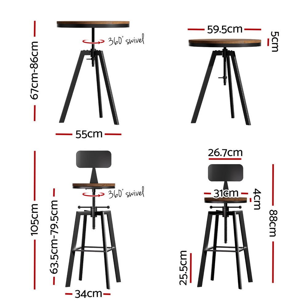 Artiss Industrial Bar Table and Stool Set