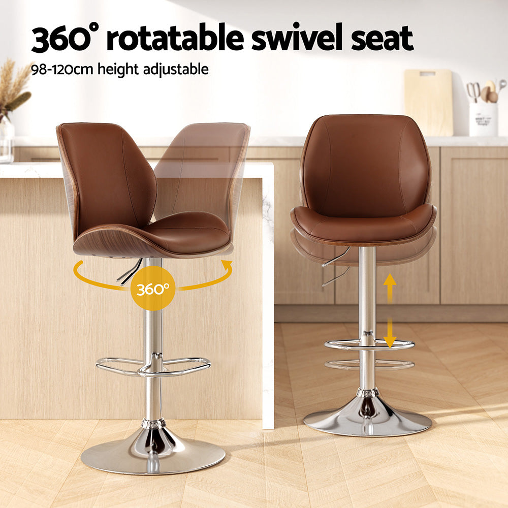Artiss Adjustable Brown Leather Bar Stool
