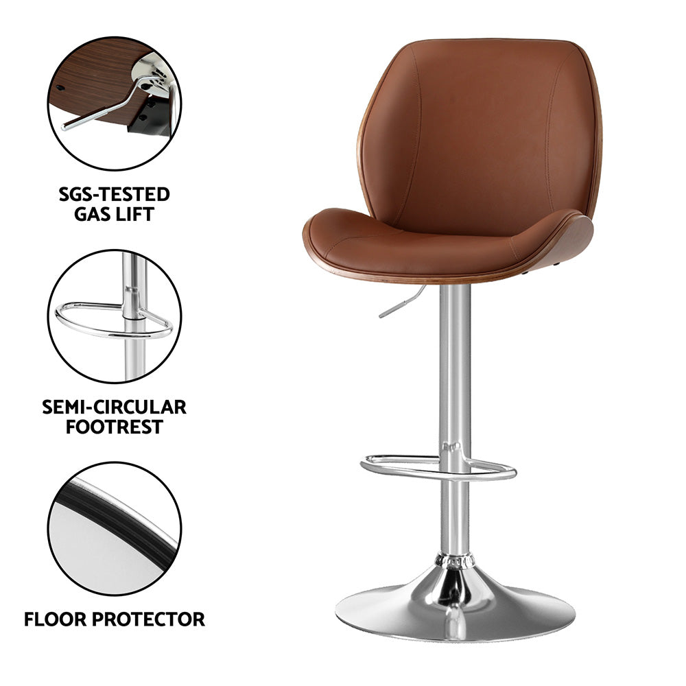 Artiss Adjustable Brown Leather Bar Stool