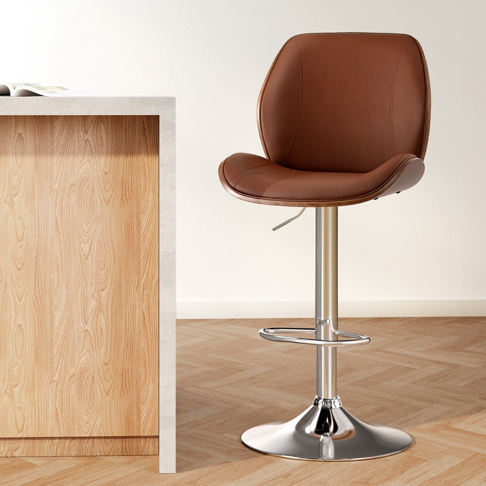 Artiss Adjustable Brown Leather Bar Stool