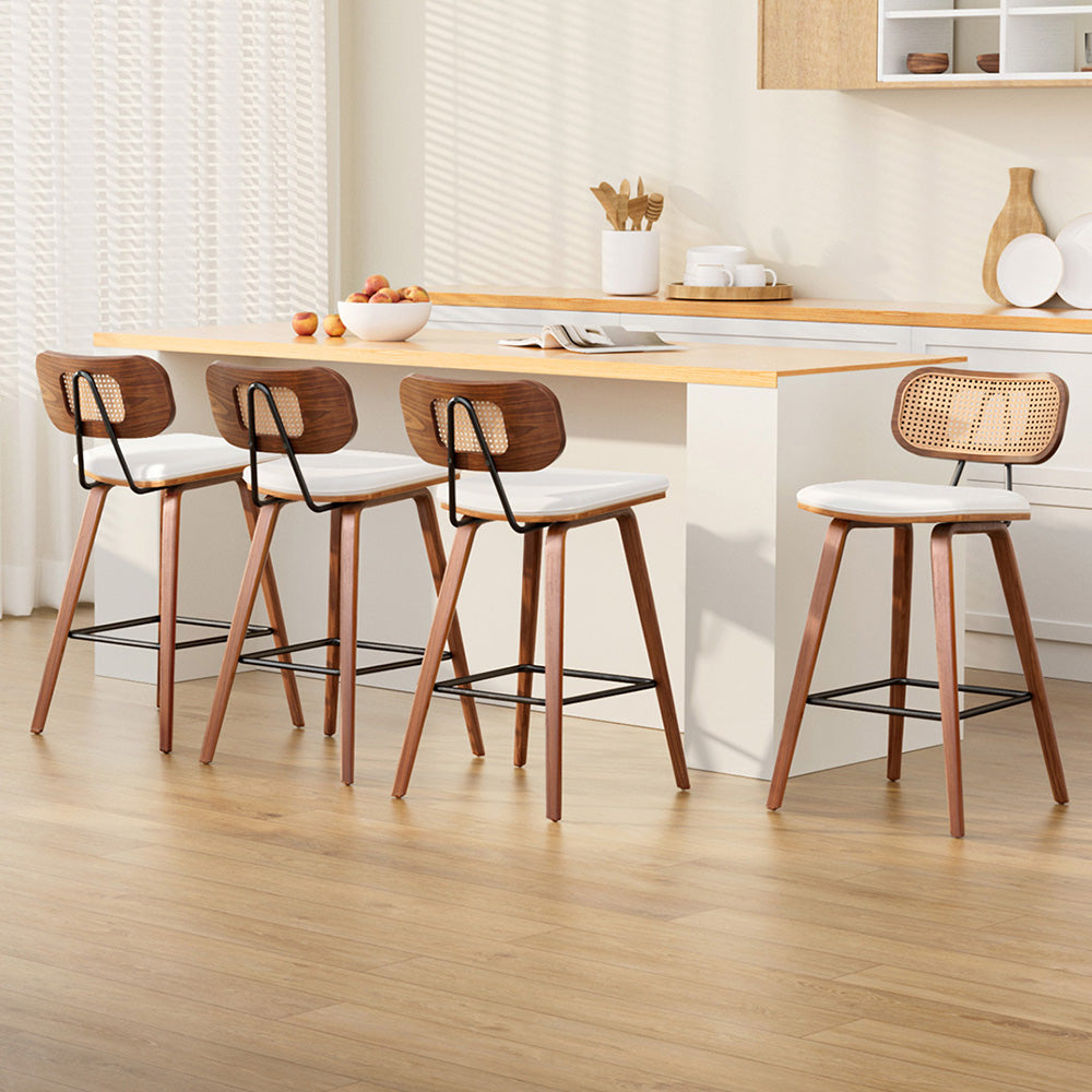 Artiss Rattan Bar Stools with PU Leather Cushion