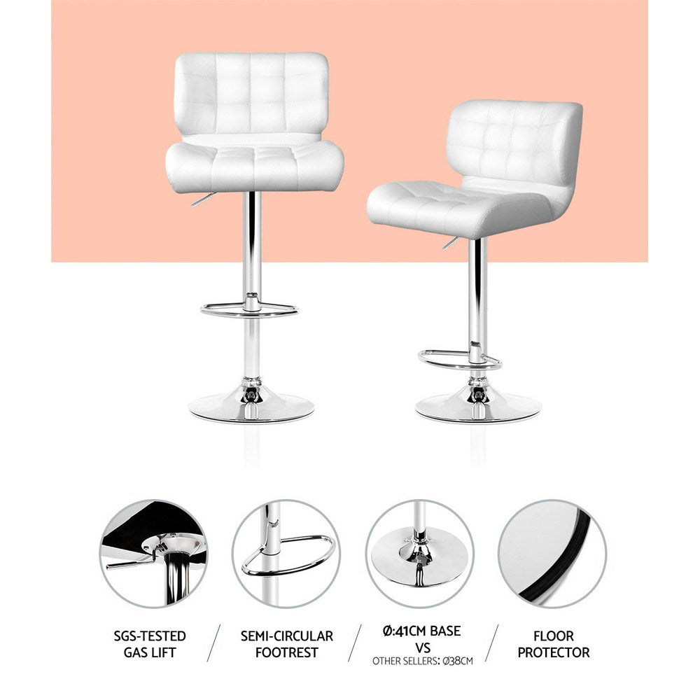 Artiss White Leather Gas Lift Bar Stools