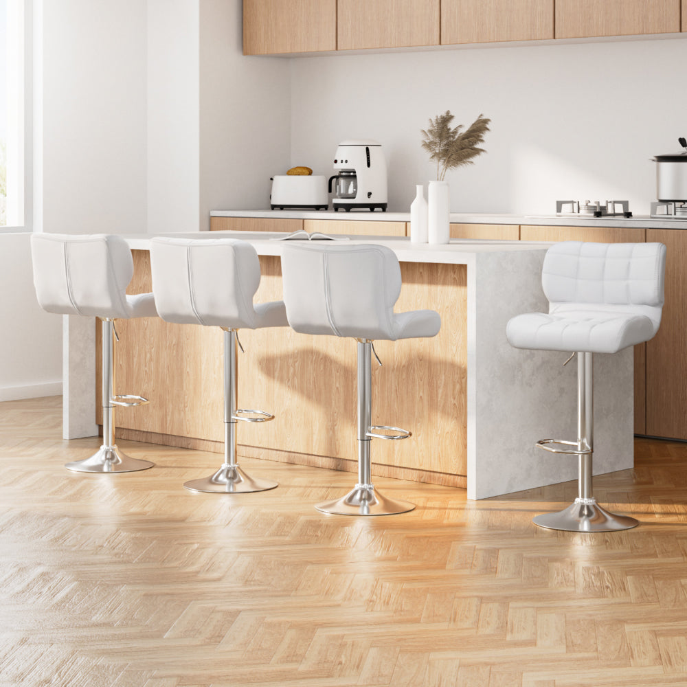 Artiss White Leather Gas Lift Bar Stools