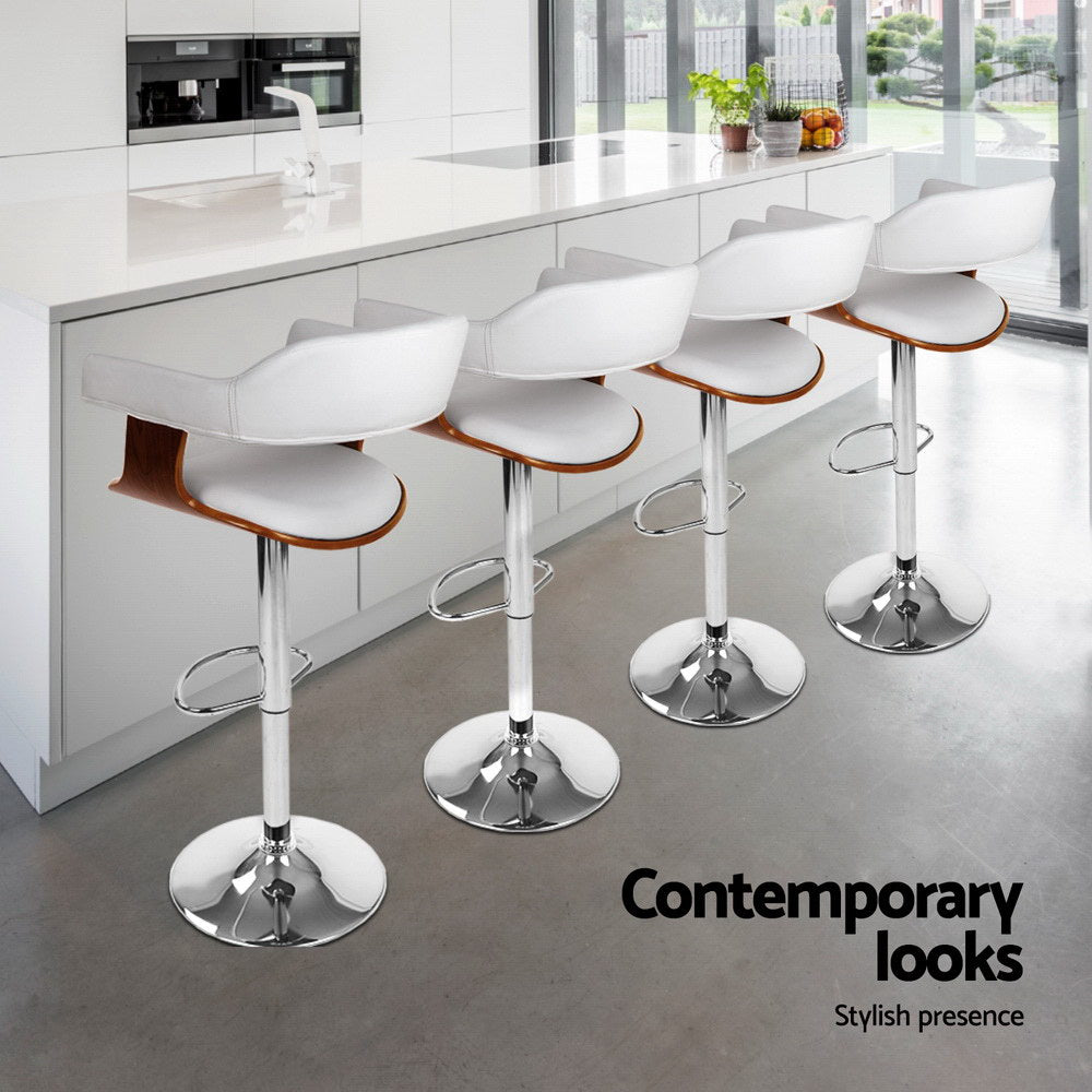 Artiss White Leather Gas Lift Bar Stools