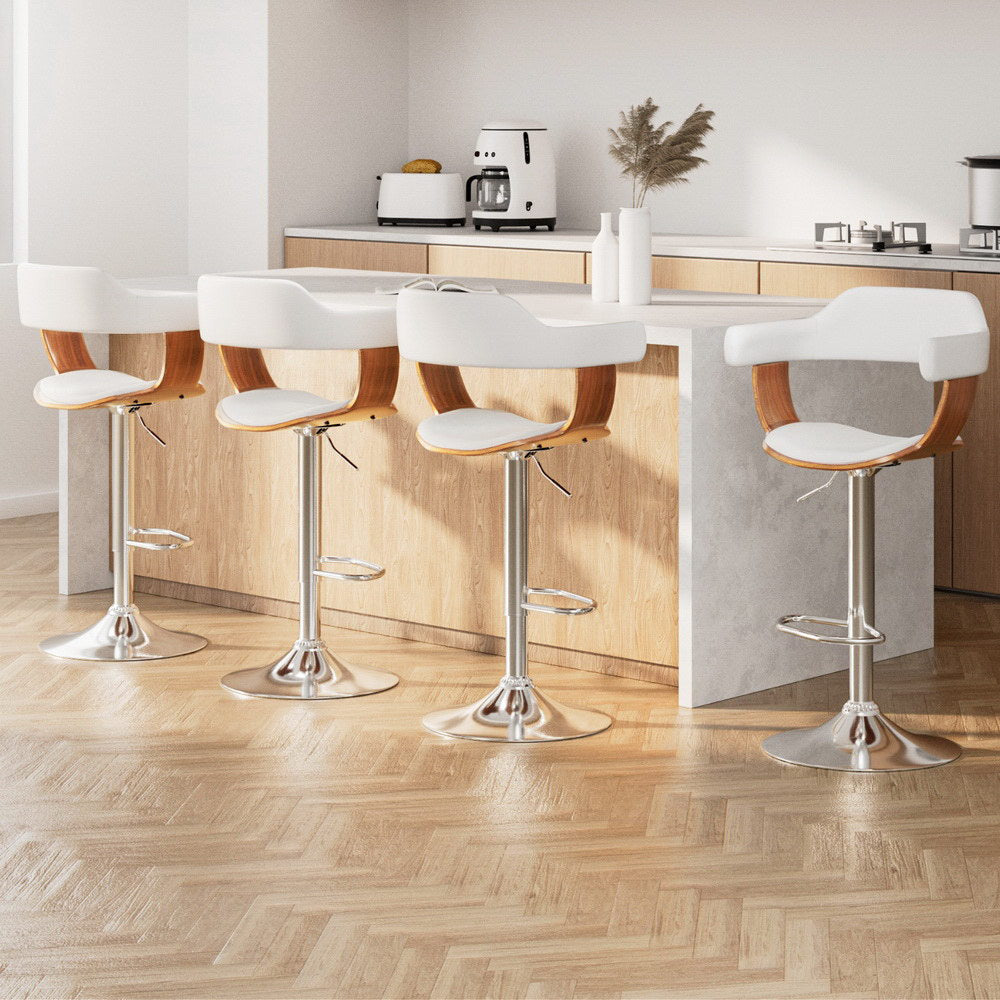 Artiss White Leather Gas Lift Bar Stools