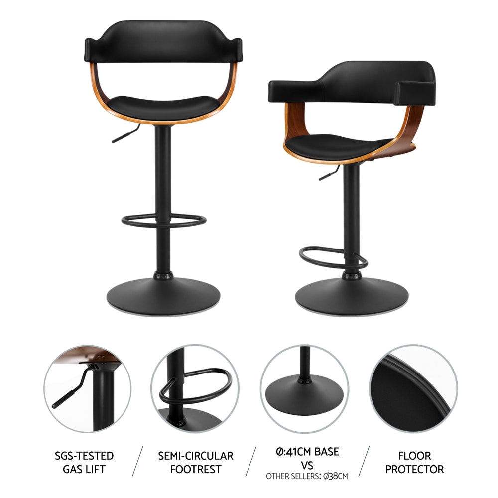 Artiss Black Gas Lift Bar Stools with Armrests