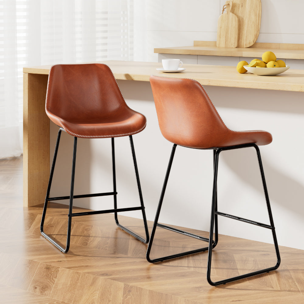 Artiss Fenella Leather Bar Stools - Set of 2