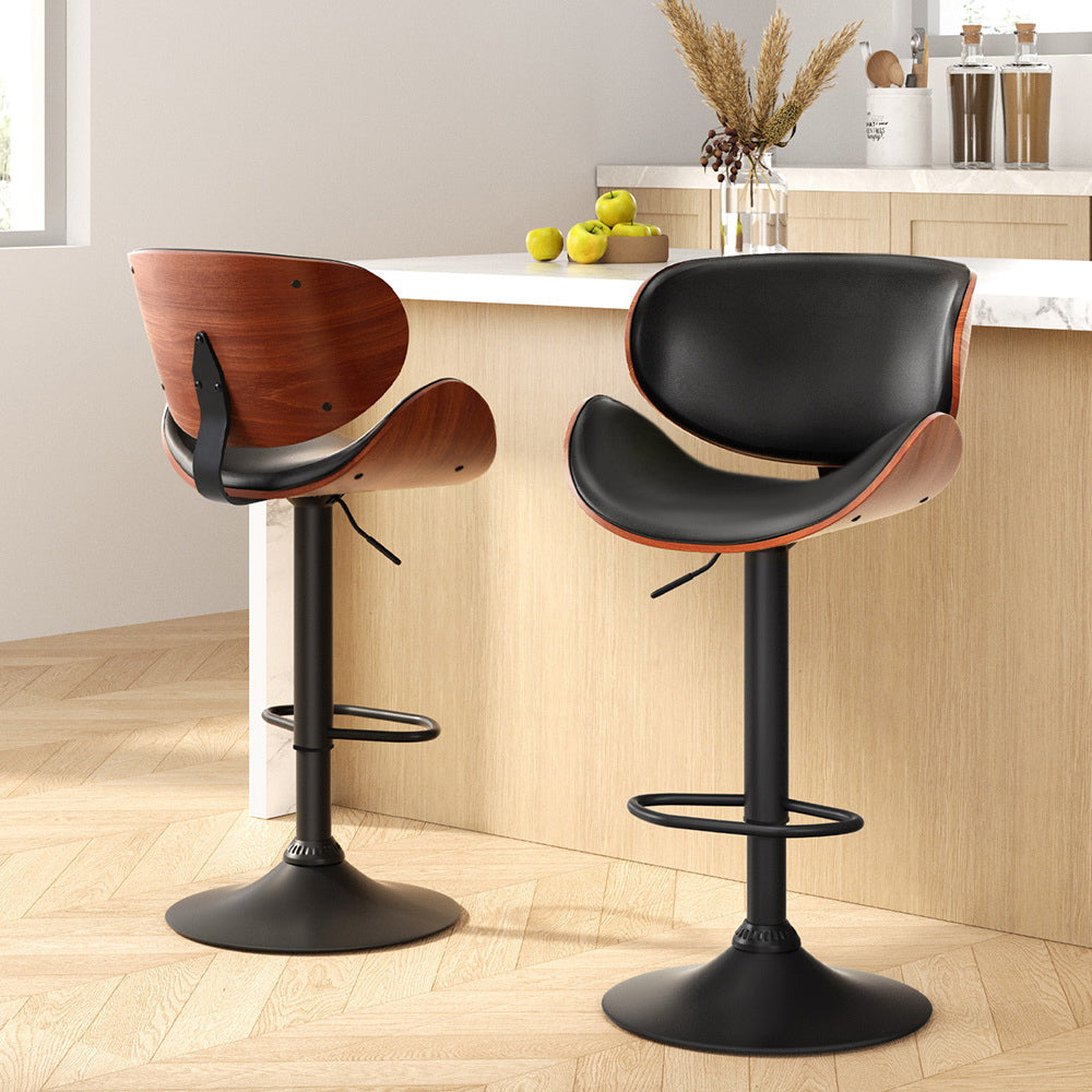 Artiss Adjustable Leather Bar Stools - Black (Set of 2)
