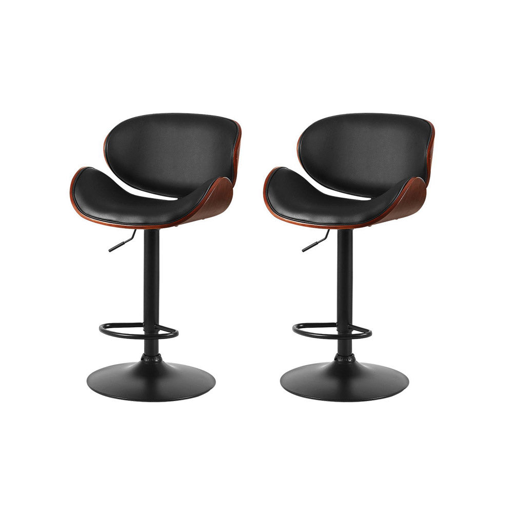 Artiss Adjustable Leather Bar Stools - Black (Set of 2)