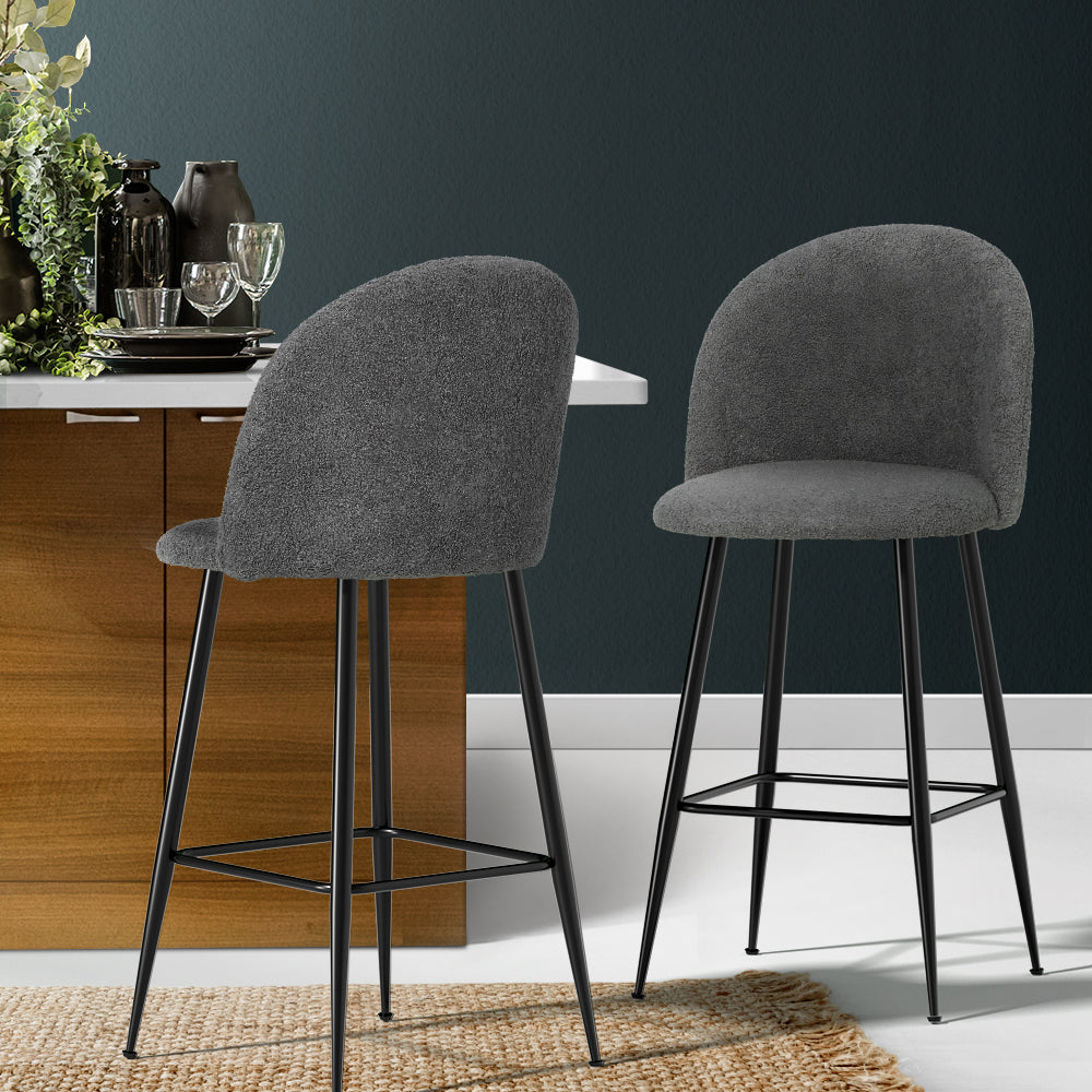 Artiss Fenille Sherpa Bar Stools - Set of 2