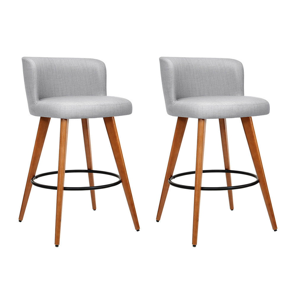 Artiss Grey Linen Padded Bar Stools - Set of 2