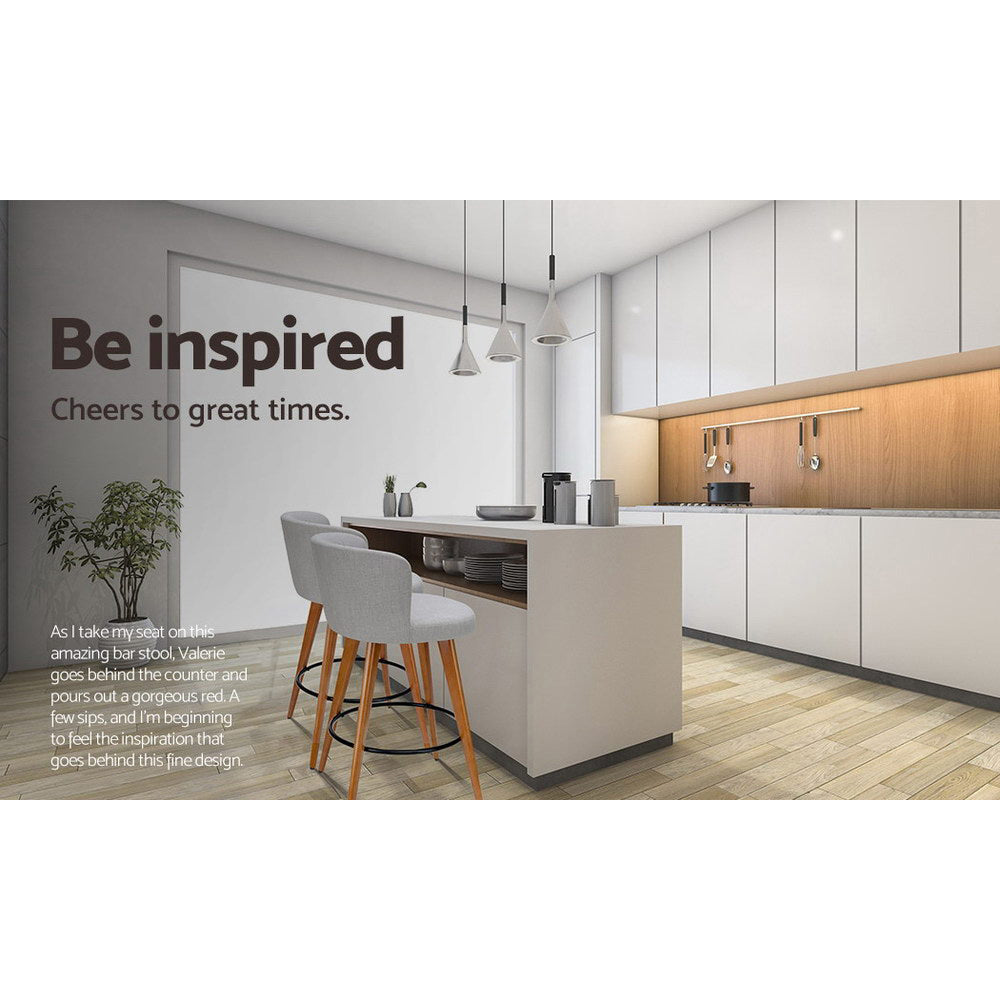 Artiss Grey Linen Padded Bar Stools - Set of 2